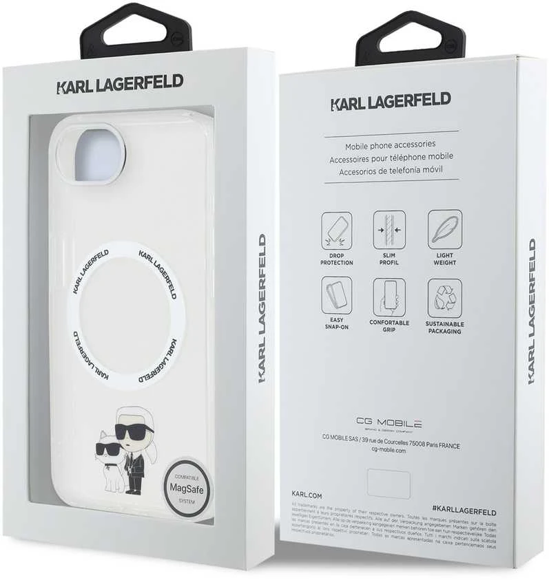 Karl Lagerfeld IML Karl and Choupette MagSafe dėklas skirtas Apple iPhone 16e skaidrus
