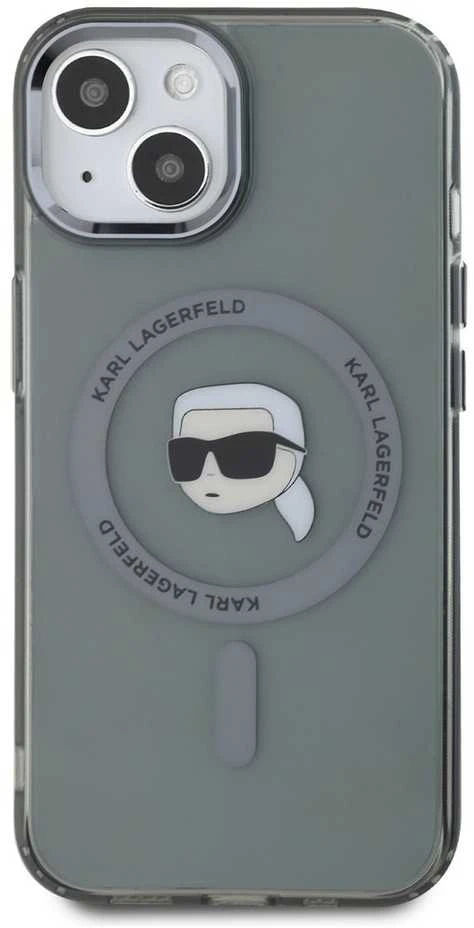 Karl Lagerfeld KLHMP15SHLSKIK Apple iPhone 15 6.1″ juodos spalvos kietas dėklas IML Metal Karl Head MagSafe