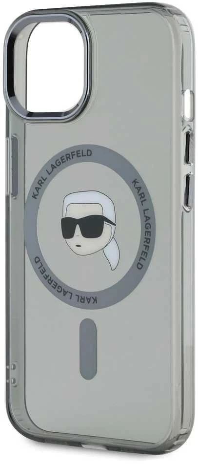 Karl Lagerfeld KLHMP15SHLSKIK Apple iPhone 15 6.1″ juodos spalvos kietas dėklas IML Metal Karl Head MagSafe