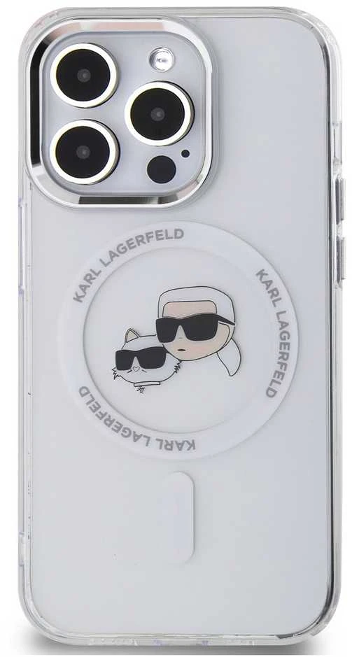 Karl Lagerfeld IML K&CH Heads Metal Frame MagSafe dėklas telefonui Apple iPhone 15 Pro skaidrus