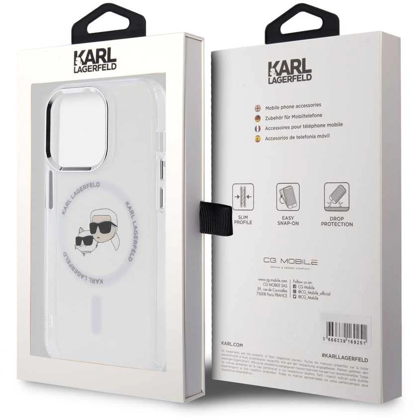 Karl Lagerfeld IML K&CH Heads Metal Frame MagSafe dėklas telefonui Apple iPhone 15 Pro skaidrus