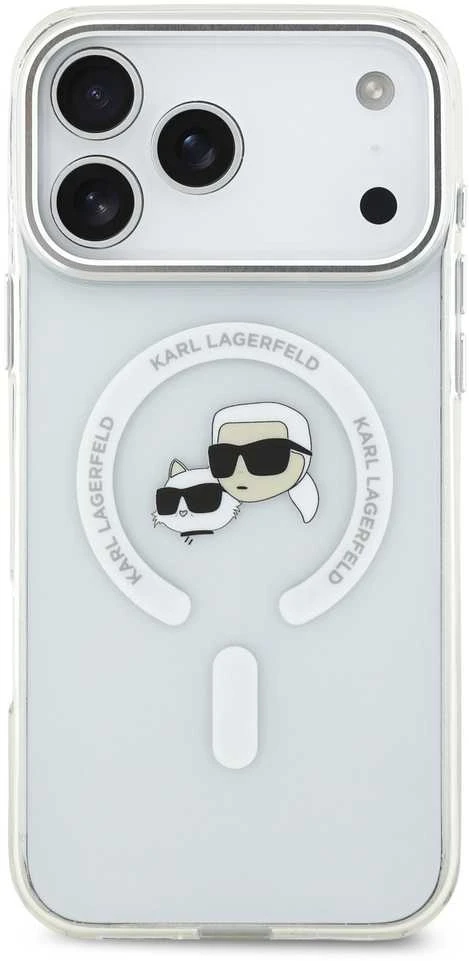 Karl Lagerfeld IML K&CH Heads Metal Frame MagSafe dėklas skirtas Apple iPhone 17 Pro Max skaidrus
