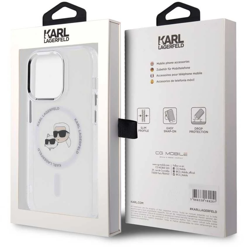 Karl Lagerfeld KLHMP15XHLSKCH Apple iPhone 15 Pro Max 6.7″ baltos spalvos kietas dėklas IML Metal Karl&Choupette
