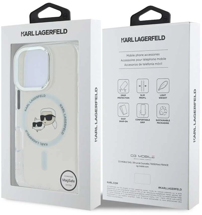Karl Lagerfeld IML K&CH Heads Metal Frame MagSafe Apple iPhone 16 Pro Max dėklas telefonui skaidrus
