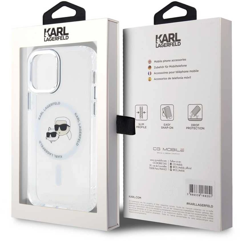 Karl Lagerfeld IML K&CH Heads Metal Frame MagSafe Case for iPhone 12/12 Pro dėklas telefonui skaidrus