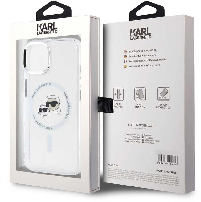 Karl Lagerfeld KLHMP14SHLSKCH Apple iPhone 14 6.1" dėklas telefonui baltos spalvos IML Metal Karl&Choupette Head MagSafe