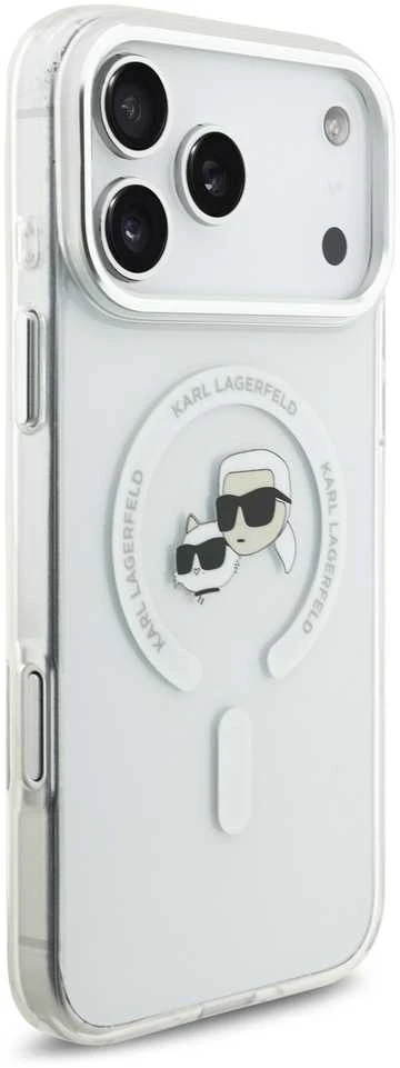 Karl Lagerfeld IML K&CH Heads Metal Frame MagSafe dėklas skirtas Apple iPhone 17 Pro Max skaidrus
