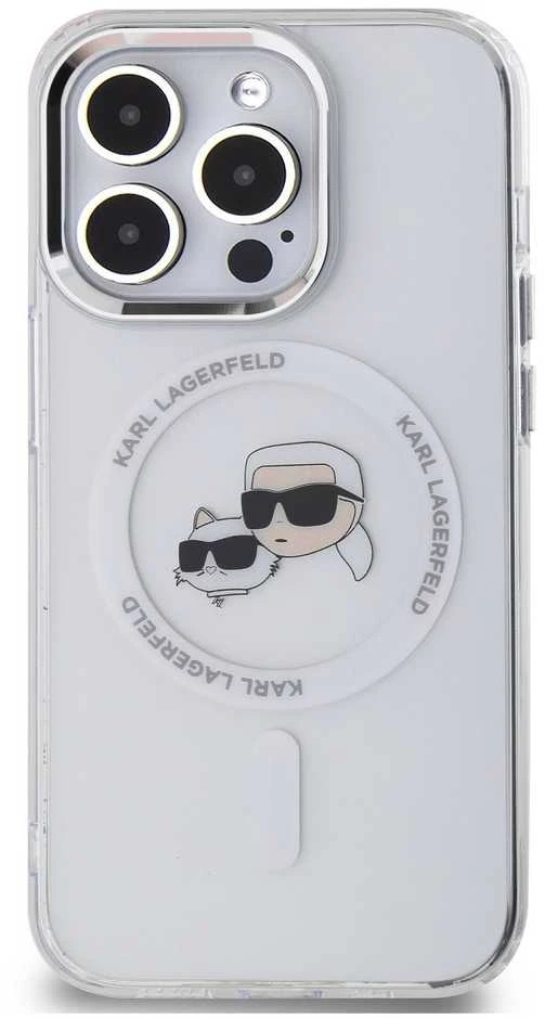 Karl Lagerfeld KLHMP15XHLSKCH Apple iPhone 15 Pro Max 6.7″ baltos spalvos kietas dėklas IML Metal Karl&Choupette
