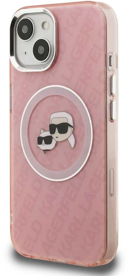 Karl Lagerfeld IML K&CH Heads Repeated Logo MagSafe dėklas Apple iPhone 15 rožinės spalvos