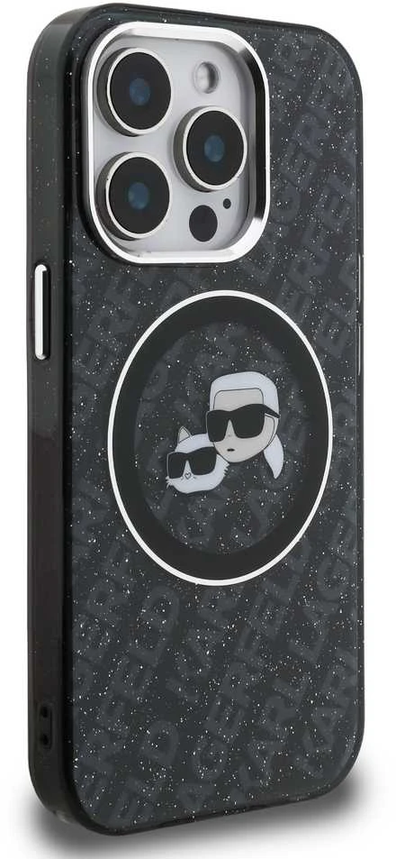 Karl Lagerfeld IML K&CH Heads Repeated Logo MagSafe dėklas Apple iPhone 15 Pro Max juodos spalvos