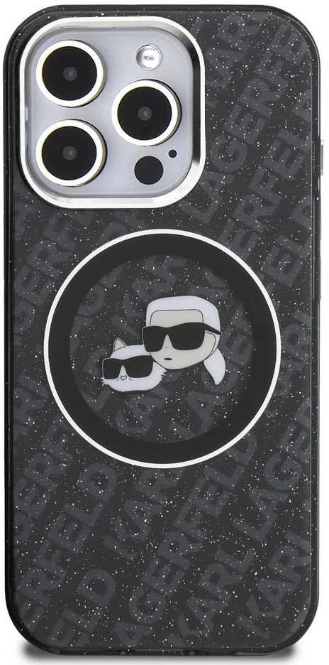 Karl Lagerfeld IML K&CH Heads Repeated Logo MagSafe dėklas Apple iPhone 15 Pro Max juodos spalvos