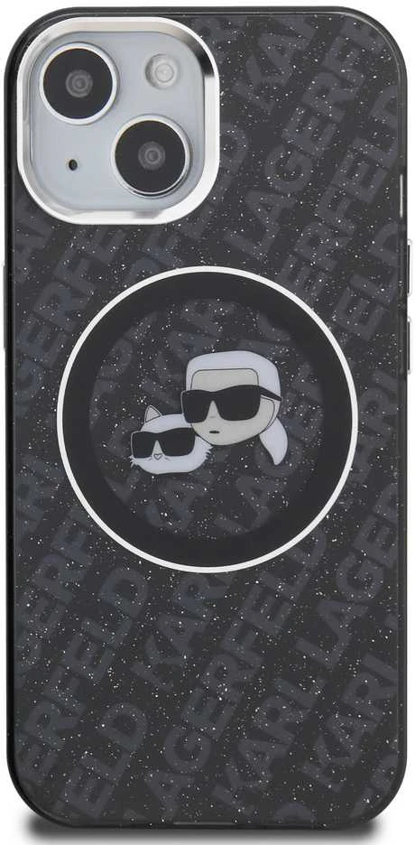 Karl Lagerfeld IML K&CH Heads Repeated Logo MagSafe dėklas Apple iPhone 15 juodos spalvos