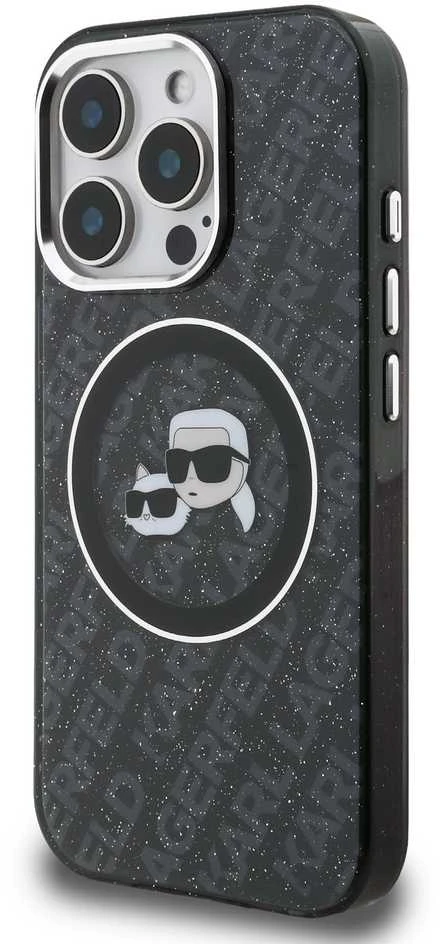 Karl Lagerfeld IML K&CH Heads Repeated Logo MagSafe dėklas Apple iPhone 15 Pro Max juodos spalvos