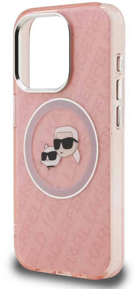 Karl Lagerfeld IML K&CH Heads Repeated Logo MagSafe dėklas Apple iPhone 15 Pro Max rožinės spalvos