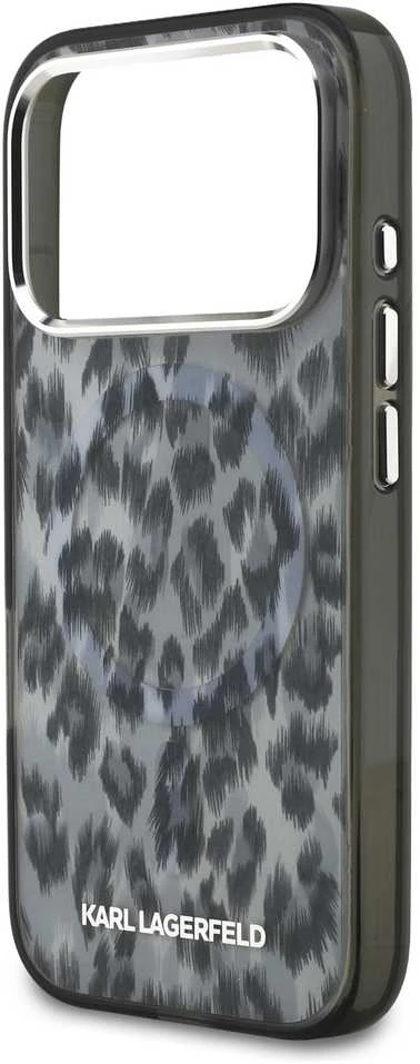 Karl Lagerfeld IML Leopard Pattern MagSafe dėklas skirtas Apple iPhone 17 Pro juodos spalvos