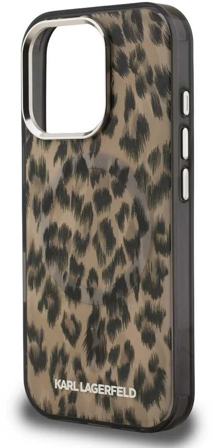 Karl Lagerfeld IML Leopard MagSafe dėklas Apple iPhone 16 Pro rudos spalvos