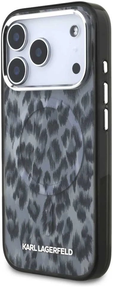 Karl Lagerfeld IML Leopard Pattern MagSafe dėklas skirtas Apple iPhone 17 Pro juodos spalvos