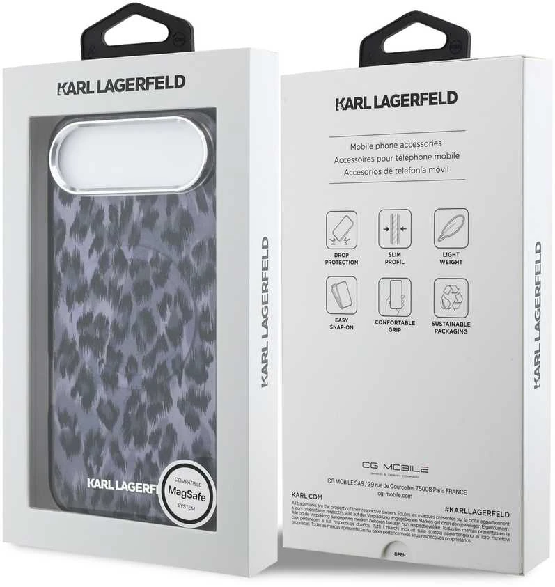 Karl Lagerfeld IML Leopard MagSafe dėklas skirtas Apple iPhone Air pilkos spalvos