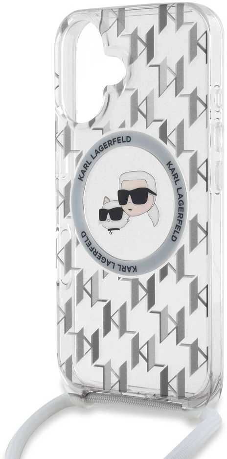 Karl Lagerfeld KLHMP16SHCKCKLCT Apple iPhone 16 6.1" dėklas telefonui skaidrus IML Crossbody Monogram Karl & Choupette Head MagSafe
