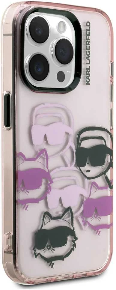 Karl Lagerfeld IML Multi K&CH Heads dėklas Apple iPhone 15 Pro Max rožinės spalvos