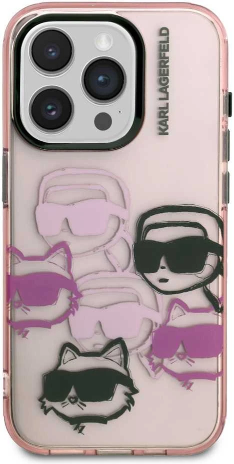 Karl Lagerfeld IML Multi K&CH Heads dėklas Apple iPhone 15 Pro Max rožinės spalvos