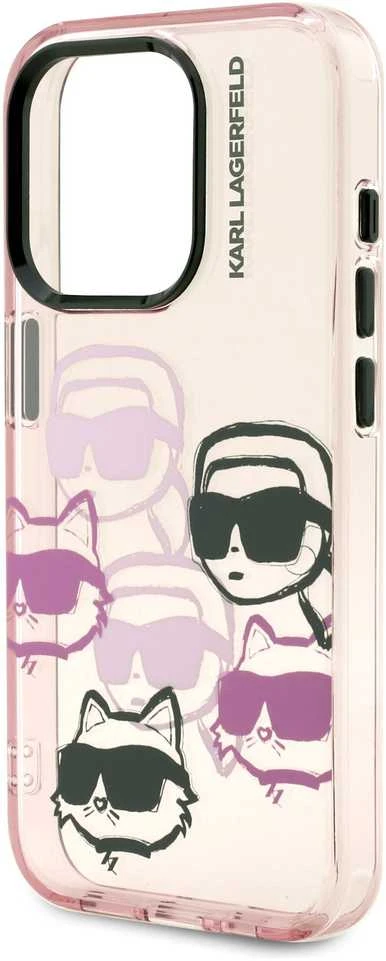 Karl Lagerfeld IML Multi K&CH Heads dėklas Apple iPhone 15 Pro rožinės spalvos