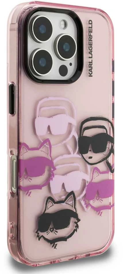 Dėklas Karl Lagerfeld IML Multi K&C Head Pattern skirtas Apple iPhone 16 Pro rožinės spalvos
