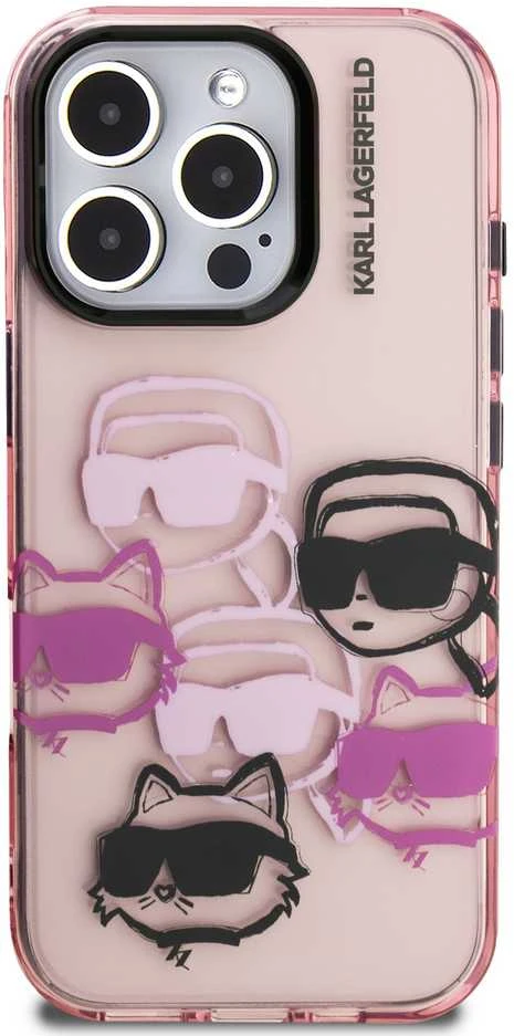 Dėklas Karl Lagerfeld IML Multi K&C Head Pattern skirtas Apple iPhone 16 Pro rožinės spalvos