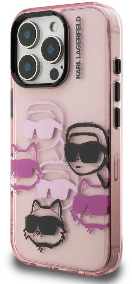 Dėklas Karl Lagerfeld IML Multi K&C Head Pattern skirtas Apple iPhone 16 Pro rožinės spalvos
