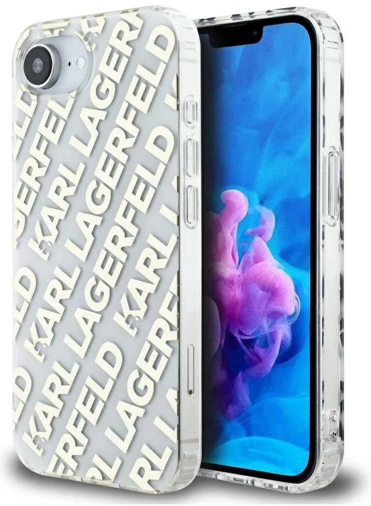Karl Lagerfeld IML Repeat Logo iPhone 16e dėklas – auksinis