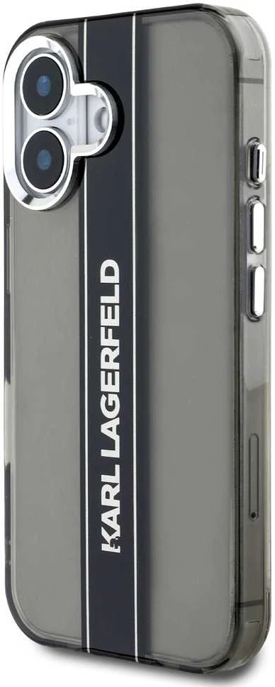 Karl Lagerfeld IML Stripe Logo Apple iPhone 16 dėklas telefonui juodos spalvos