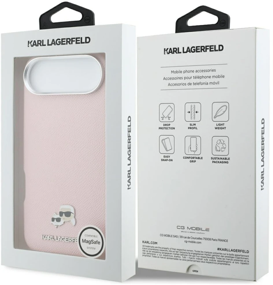 Dėklas Karl Lagerfeld Karl & Choupette Head Pins Saffiano MagSafe iPhone Air Case - Rožinė