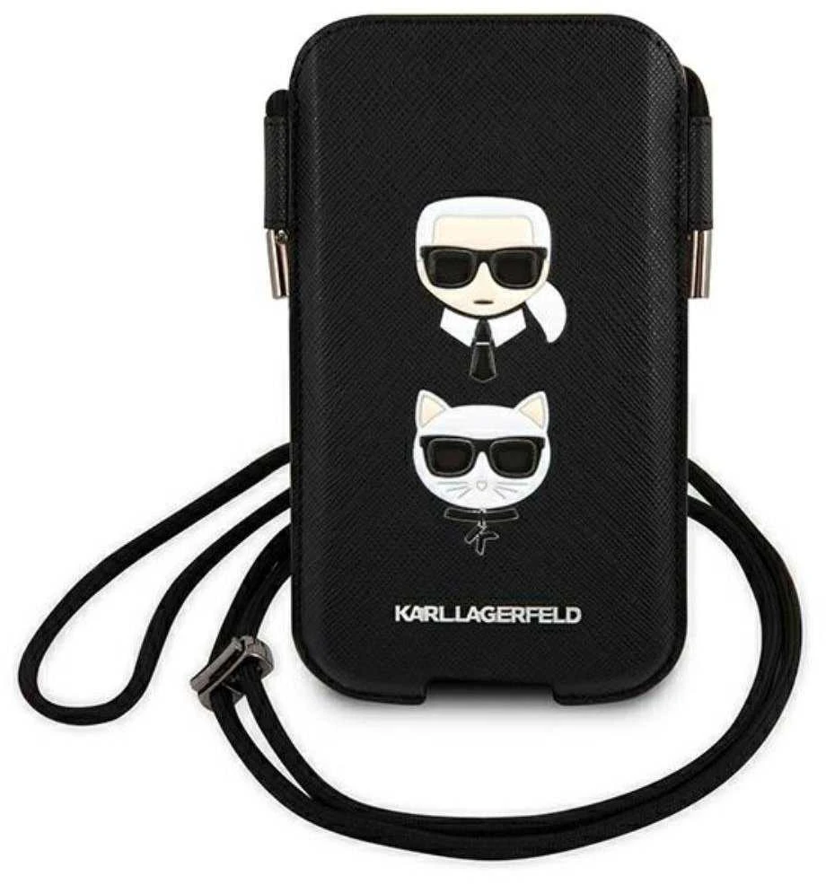 Karl Lagerfeld Torebka KLHCP12LOPHKCK6,7″ juodos spalvos kietas dėklas Saffiano Ikonik Karl&Choupette Head