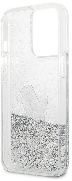 Karl Lagerfeld KLHCP13XGCFS iPhone 13 Pro Max 6,7″ sidabrinis kietas dėklas Liquid Glitter Choupette F