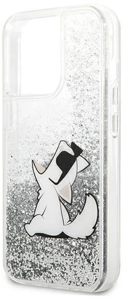Karl Lagerfeld KLHCP13XGCFS iPhone 13 Pro Max 6,7″ sidabrinis kietas dėklas Liquid Glitter Choupette F