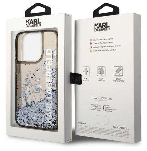 Karl Lagerfeld Liquid Glitter Elong dėklas iPhone 14 Pro Max - juodas