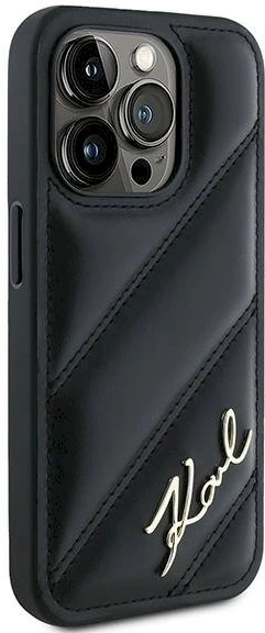 Karl Lagerfeld KLHCP15LPQDSMGK Apple iPhone 15 Pro 6.1″ juodos spalvos kietas dėklas Diagonal Quilted Script