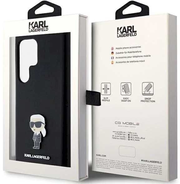 Dėklas Karl Lagerfeld KLHCS24LSMHKNPK S24 Ultra S928 juodos spalvos Silicone Ikonik Metal Pin