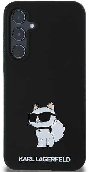 Originalus Karl Lagerfeld kietas silikoninis dėklas su metaliniu smeigtuku KLHCSA35SMHCNPK, skirtas Samsung Galaxy A35, juodas