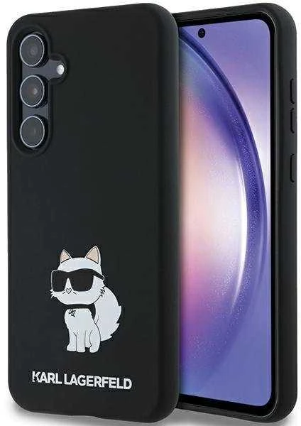 Originalus Karl Lagerfeld kietas silikoninis dėklas su metaliniu smeigtuku KLHCSA35SMHCNPK, skirtas Samsung Galaxy A35, juodas