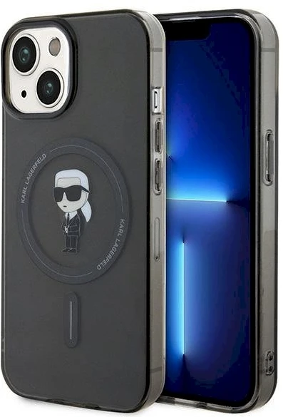 Karl Lagerfeld KLHMP14SHFCKNOK Apple iPhone 14/ 15 / 13 6.1″ juodos spalvos kietas dėklas IML Ikonik MagSafe