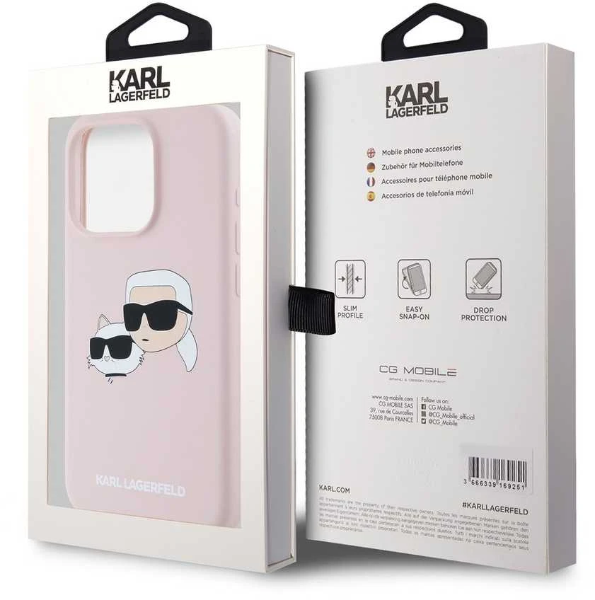 Apple iPhone 15 Pro Max Karl Lagerfeld dėklas Silicone Karl & Choupette Magsafe (KLHMP15XSKCHPPLP) rožinės spalvos