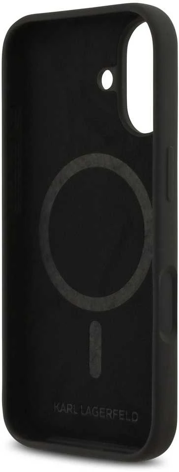 Karl Lagerfeld Liquid Silicone Double Heads MagSafe dėklas skirtas Apple iPhone 17 juodos spalvos