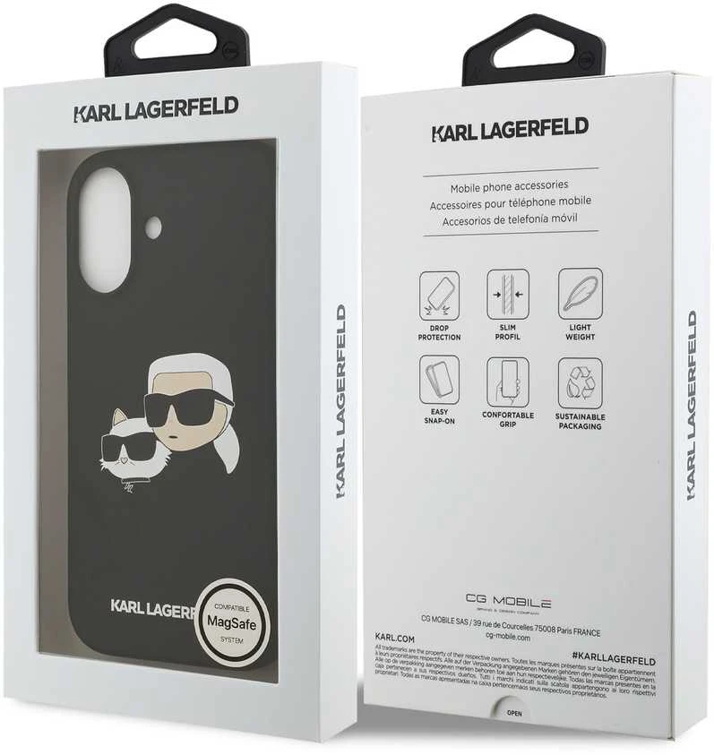Karl Lagerfeld Liquid Silicone Double Heads MagSafe dėklas skirtas Apple iPhone 17 juodos spalvos