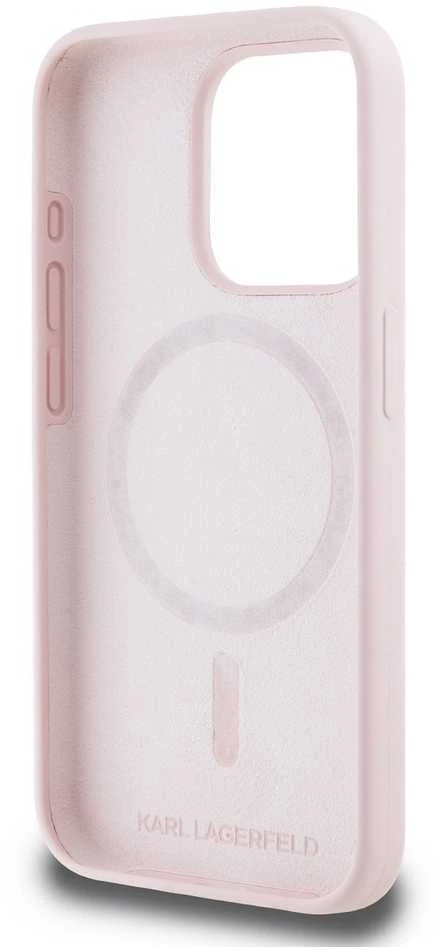 Apple iPhone 15 Pro Karl Lagerfeld dėklas silikoninis Karl & Choupette Magsafe (KLHMP15LSKCHPPLP) rožinės spalvos