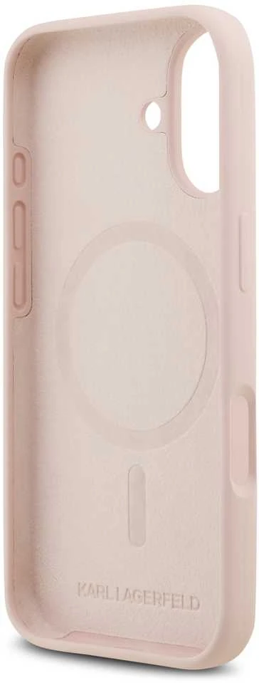 Karl Lagerfeld Liquid Silicone Double Heads MagSafe dėklas skirtas Apple iPhone 17 rožinės spalvos