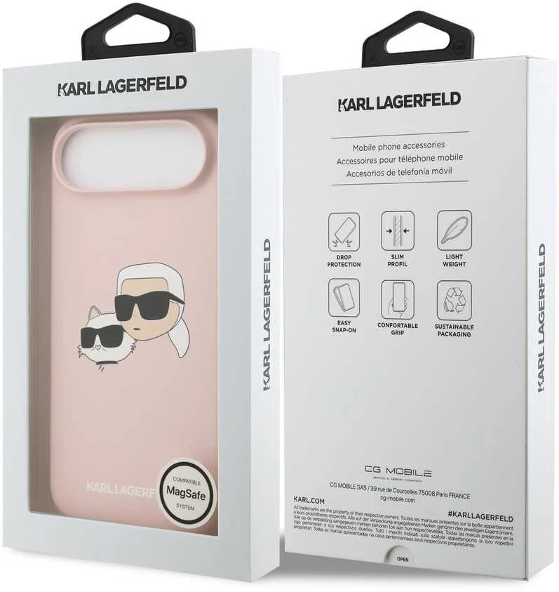 Karl Lagerfeld Liquid Silicone Double Heads MagSafe dėklas skirtas Apple iPhone 17 Air rožinės spalvos