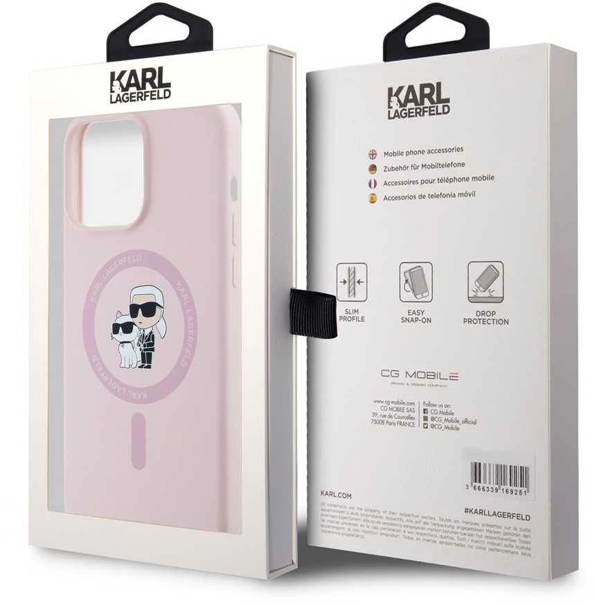 Karl Lagerfeld KLHMP15LSCMKCRHP iPhone 15 Pro 6.1″ rožinės spalvos kietas dėklas Silicone Karl & Choupette Mag