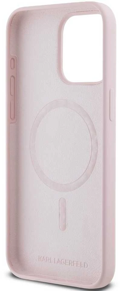 Karl Lagerfeld KLHMP15LSCMKCRHP iPhone 15 Pro 6.1″ rožinės spalvos kietas dėklas Silicone Karl & Choupette Mag
