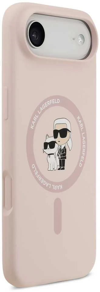 Karl Lagerfeld Liquid Silicone Karl and Choupette MagSafe dėklas skirtas Apple iPhone 17 Air rožinės spalvos